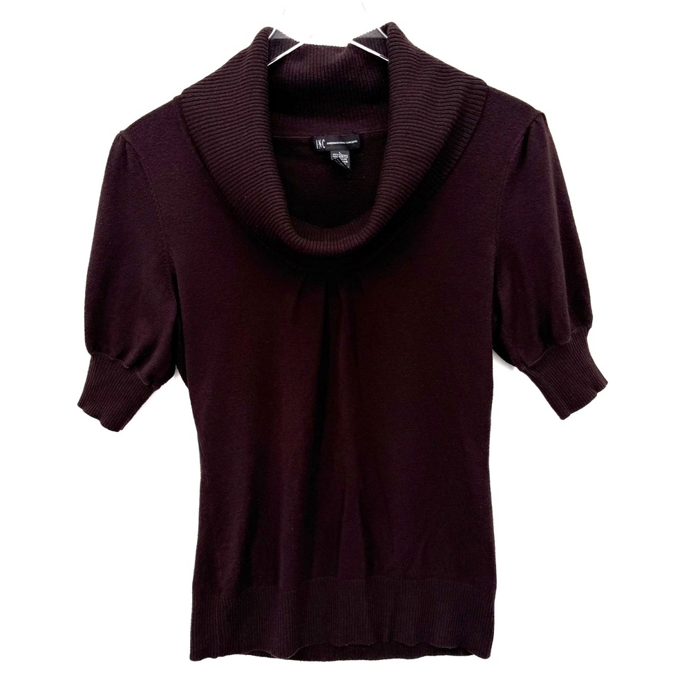 Y2K Cowl Neck Short Puff Sleeve Sweater Size L Chocolate Brown Fairy Twee